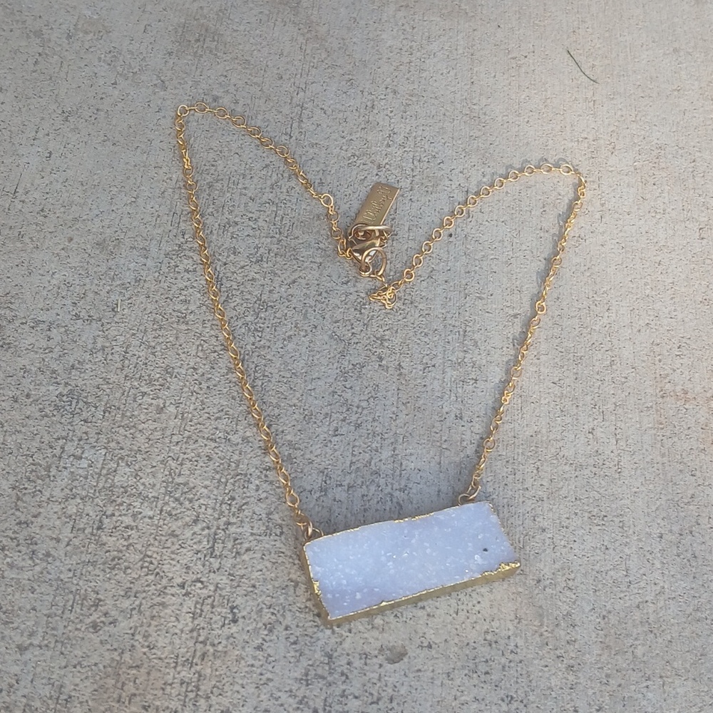 Druzy Bar Freeform Necklace Sparkly Goldtone Whitley V